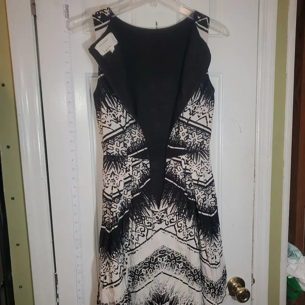 Nicole Miller Artelier Black White Printed Knee Length Sleeveless Silk Dress 0 - Picture 5 of 5